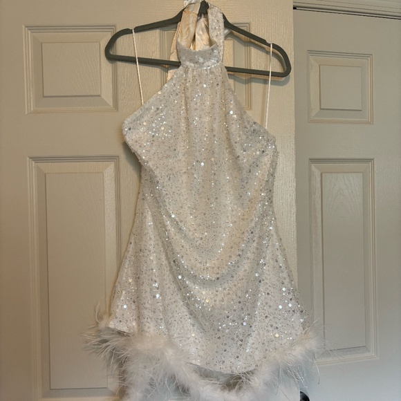 12th Tribe Raelynn Mini Dress with Feather Trim - Picture 1 of 6